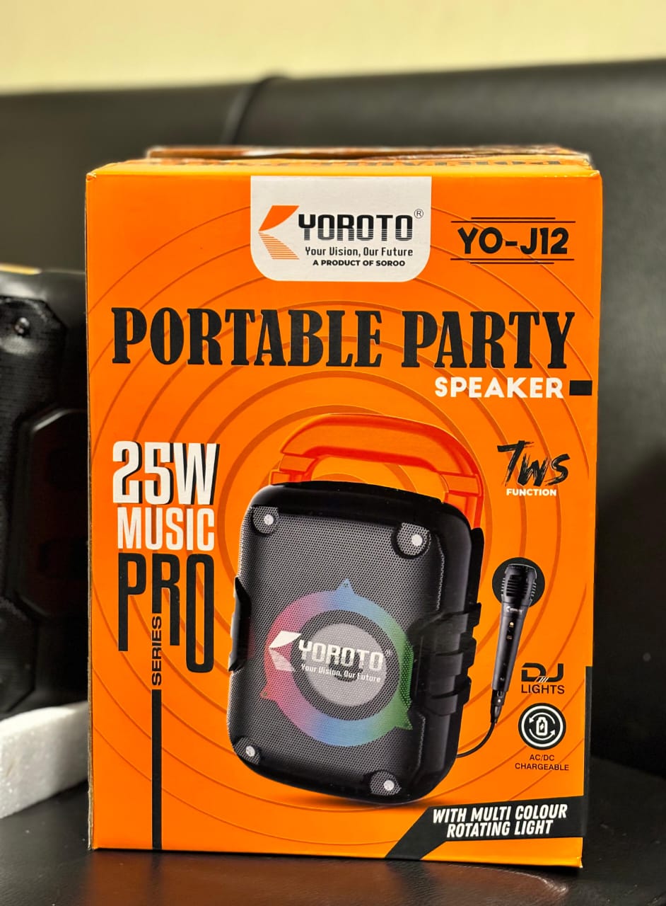 Yoroto YO-J12 Portable Party Speaker with 25W Output, TWS Functionality, and Multi-Color DJ Lights