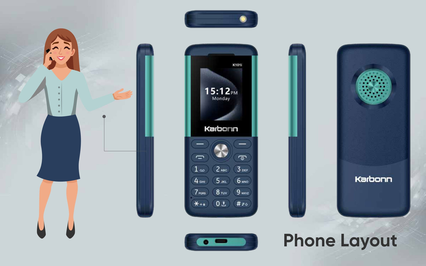 Karbonn K101i Feature Phone with 3.5mm Audio Jack, Type-C USB, and LED Torch