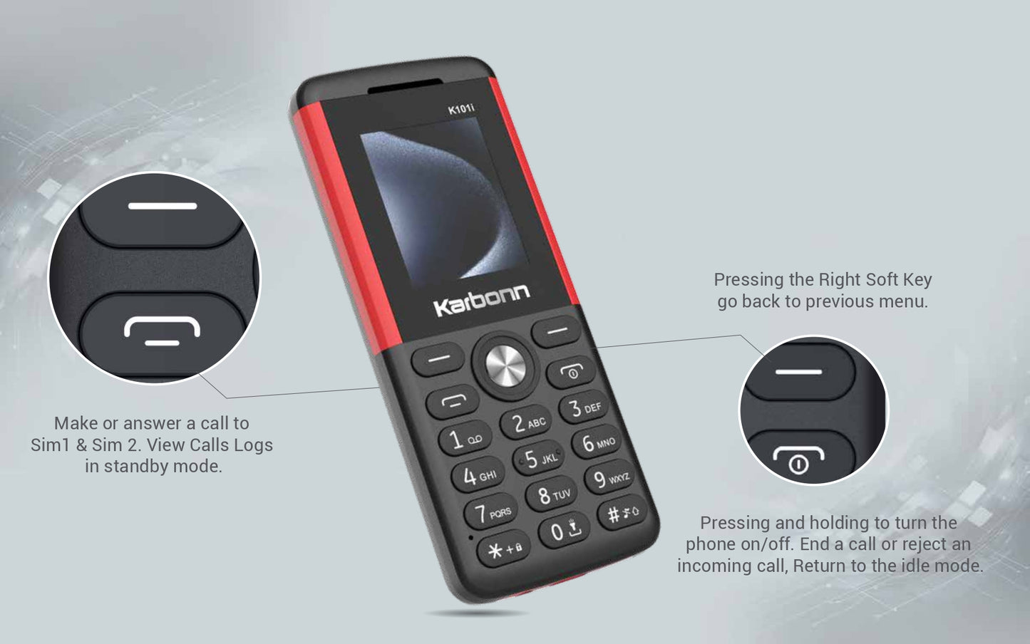 Karbonn K101i Feature Phone with 3.5mm Audio Jack, Type-C USB, and LED Torch