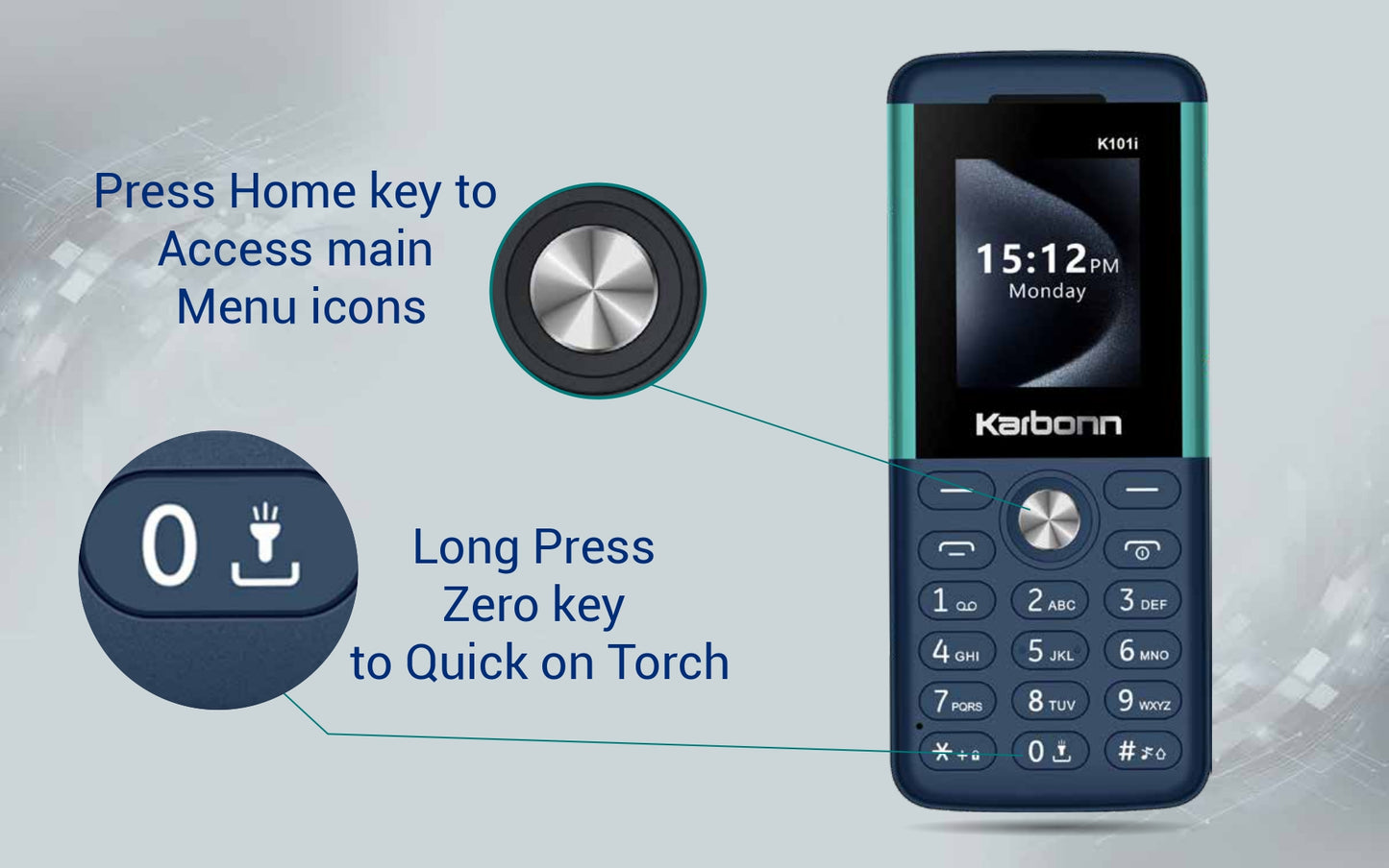 Karbonn K101i Feature Phone with 3.5mm Audio Jack, Type-C USB, and LED Torch