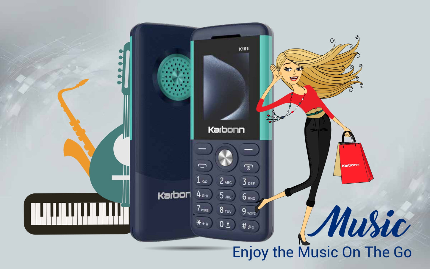 Karbonn K101i Feature Phone with 3.5mm Audio Jack, Type-C USB, and LED Torch