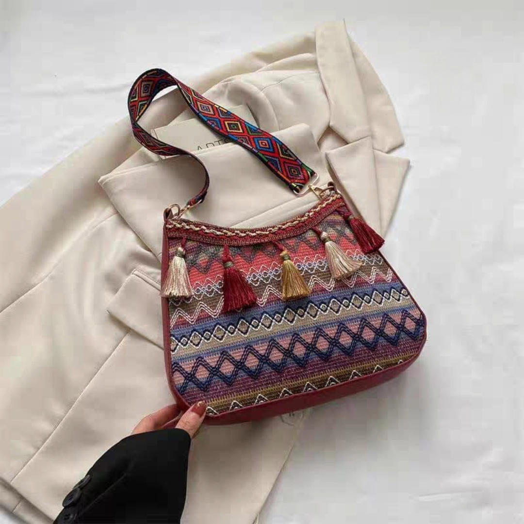 Labbe Vintage Ethnic Tassel Crossbody Bag - Aesthetic