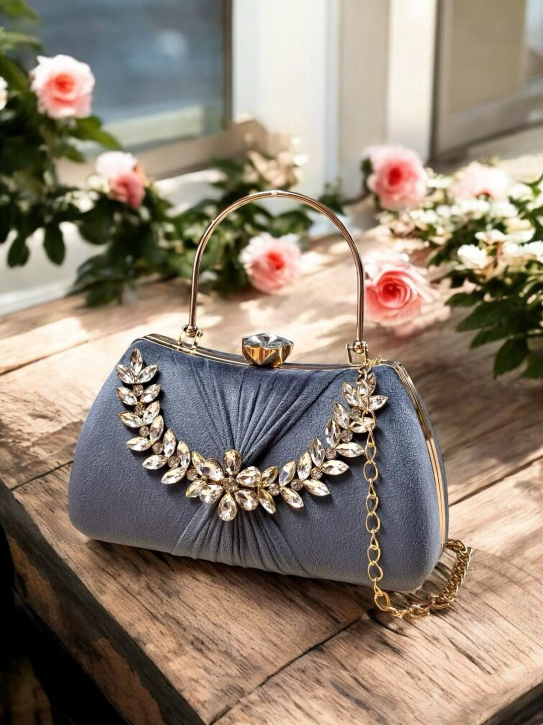 Bridal & Party Wear Hand Clutch with Stone Handle