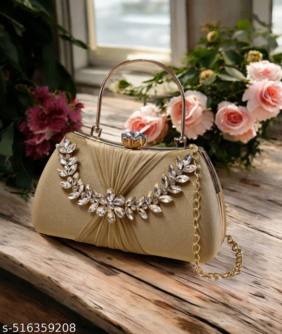 Bridal & Party Wear Hand Clutch with Stone Handle - Image 2