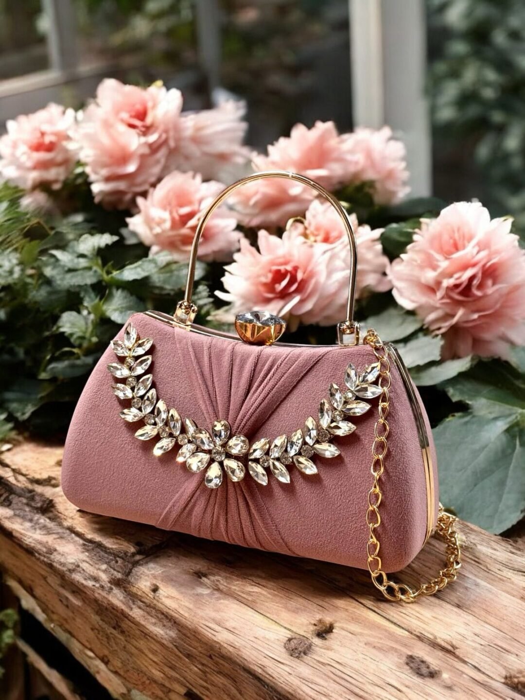 Bridal & Party Wear Hand Clutch with Stone Handle - Image 4