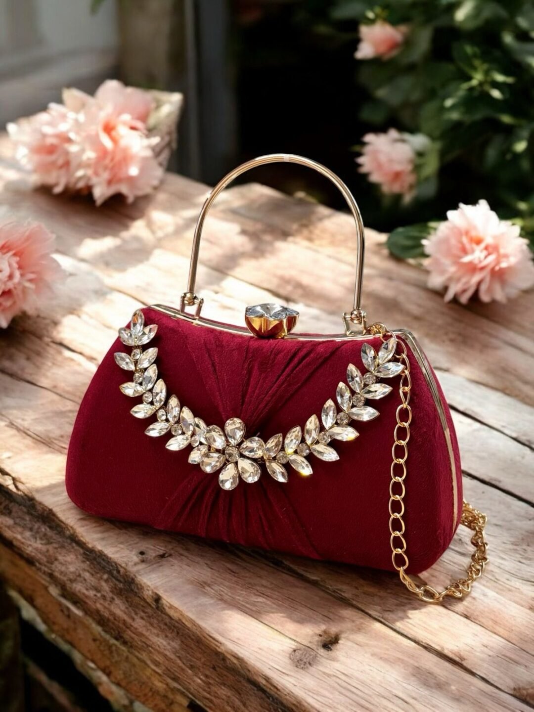 Bridal & Party Wear Hand Clutch with Stone Handle - Image 5
