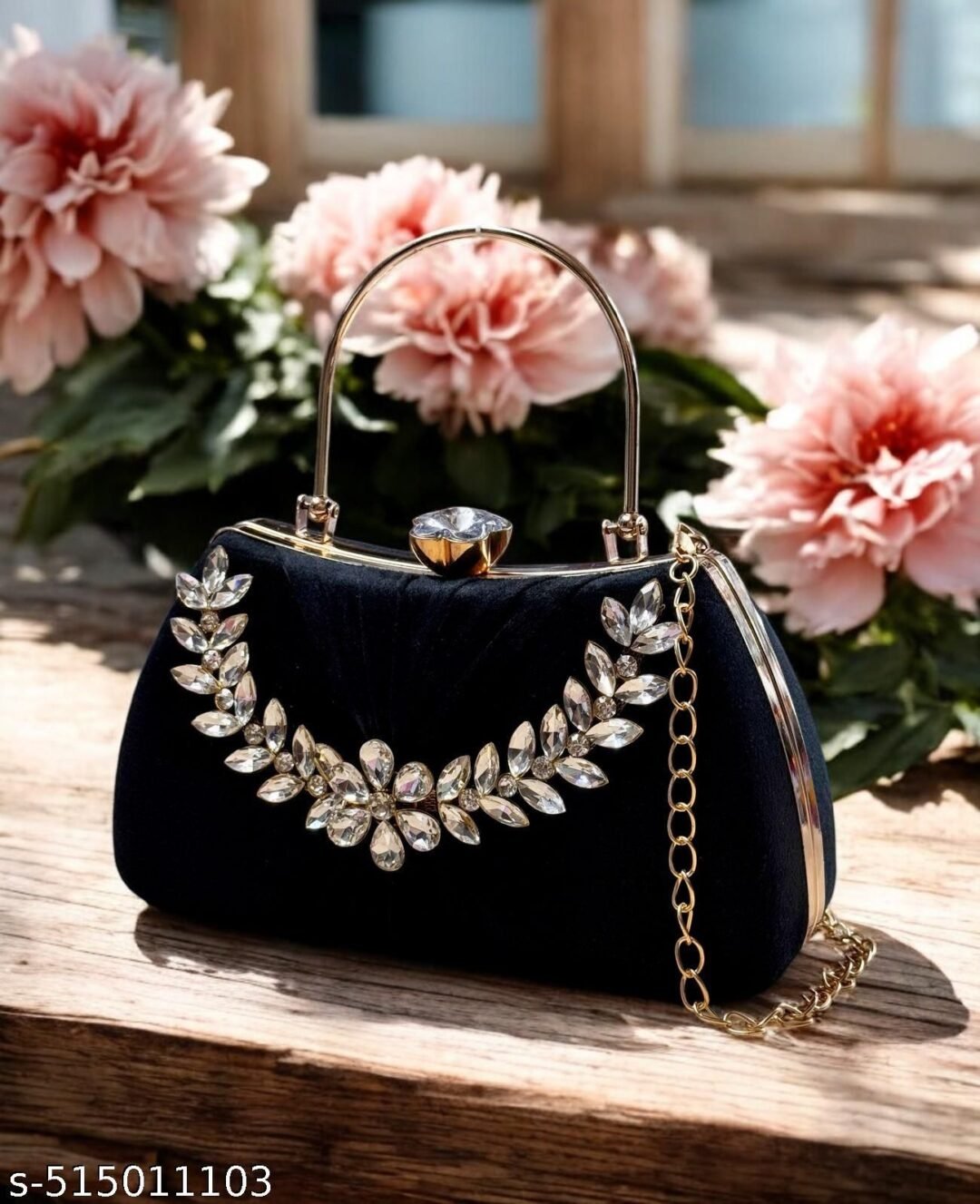 Bridal & Party Wear Hand Clutch with Stone Handle - Image 3