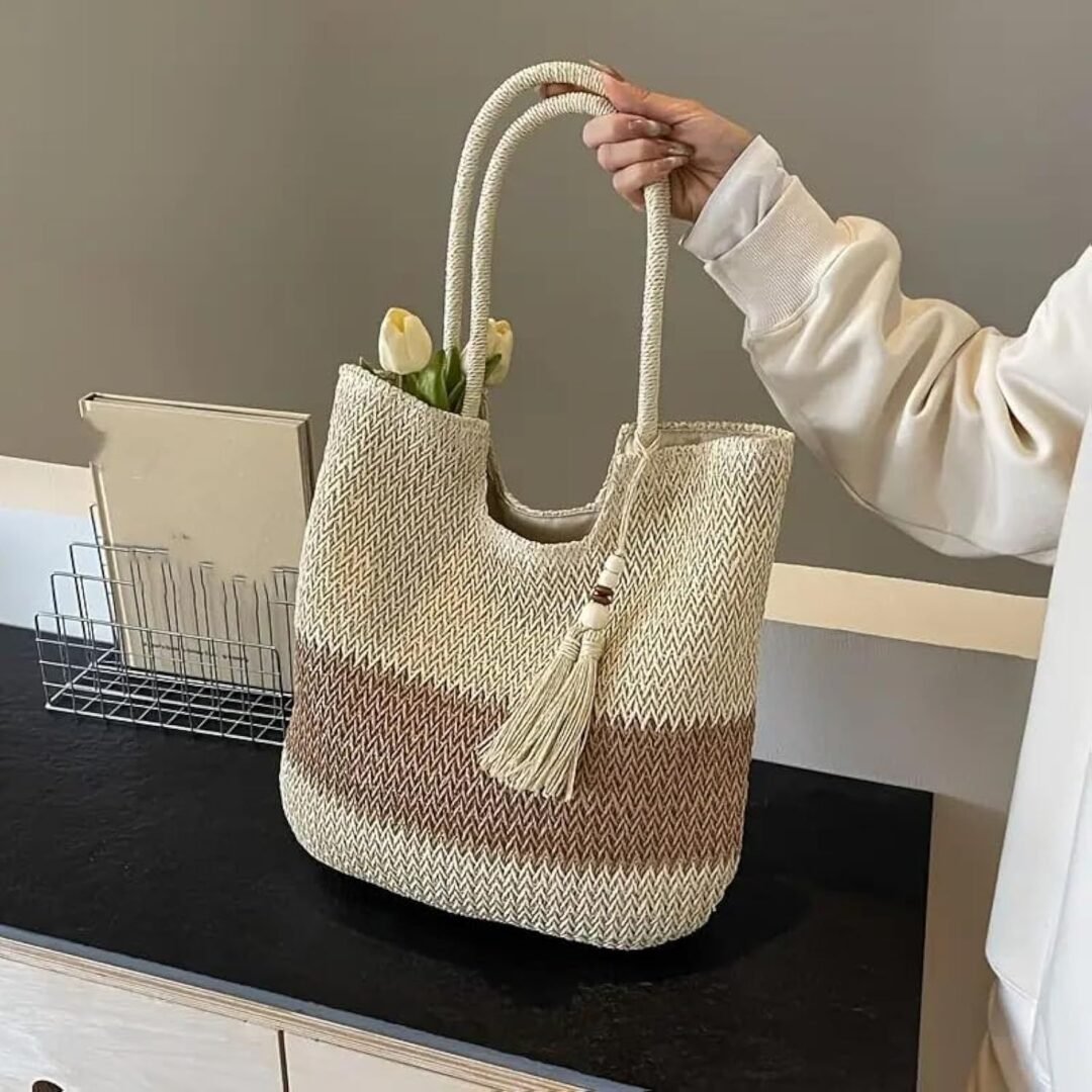 Boho Straw Tote Bag – women’s Beach Shoulder Bag