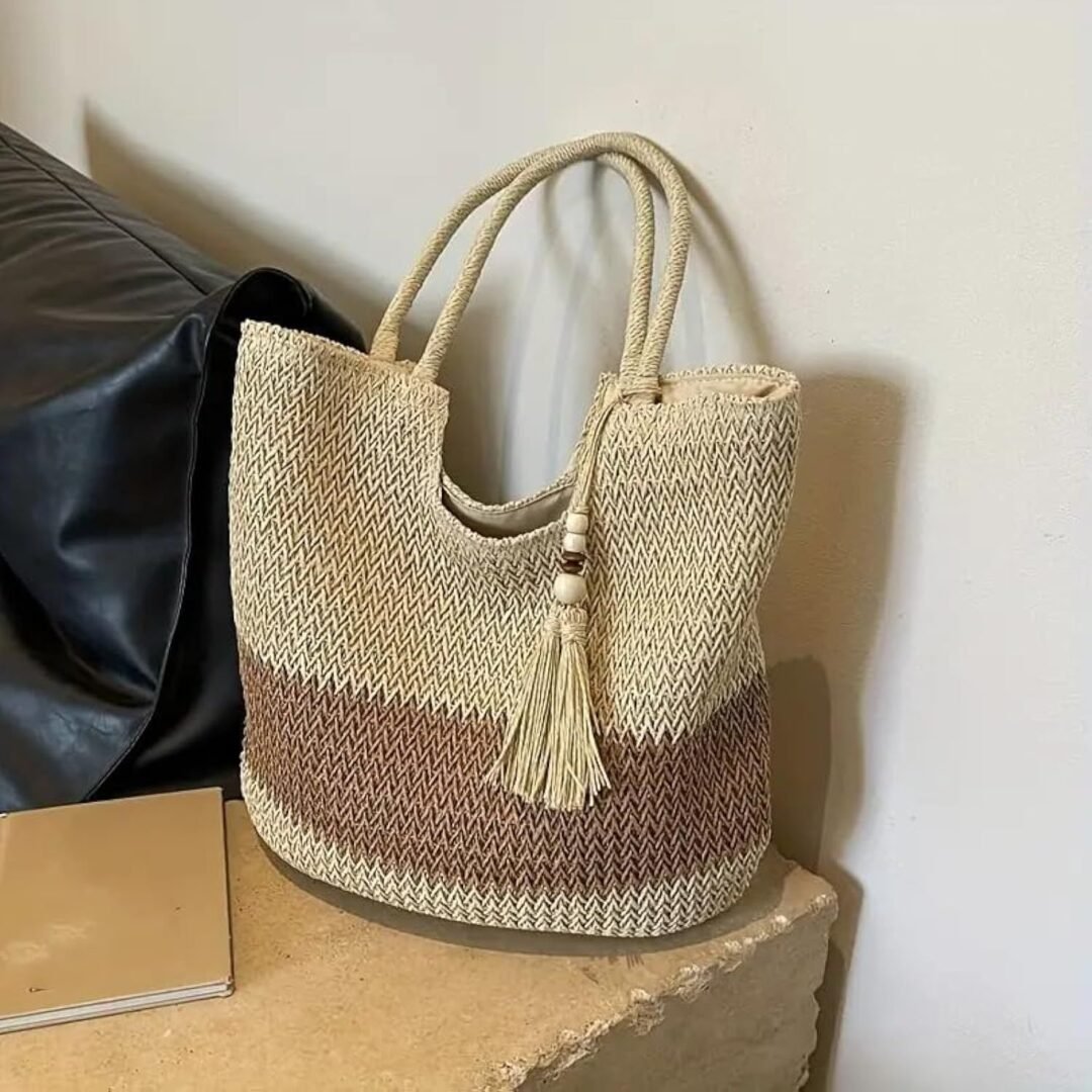 Boho Straw Tote Bag – women’s Beach Shoulder Bag - Image 7