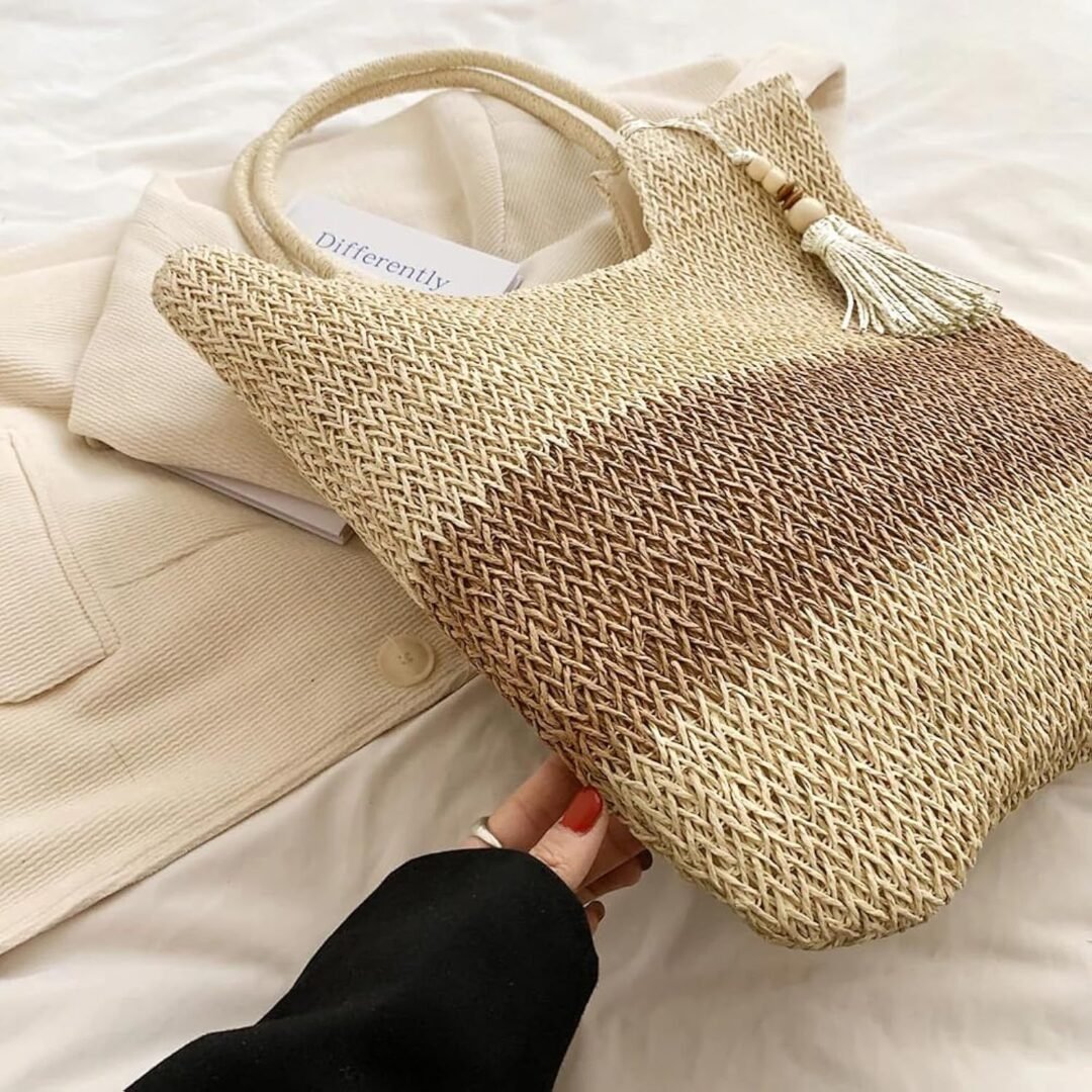 Boho Straw Tote Bag – women’s Beach Shoulder Bag - Image 6