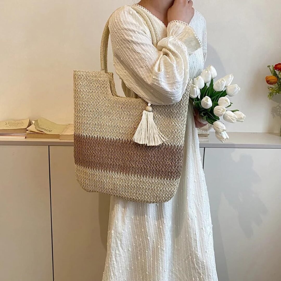 Boho Straw Tote Bag – women’s Beach Shoulder Bag - Image 3