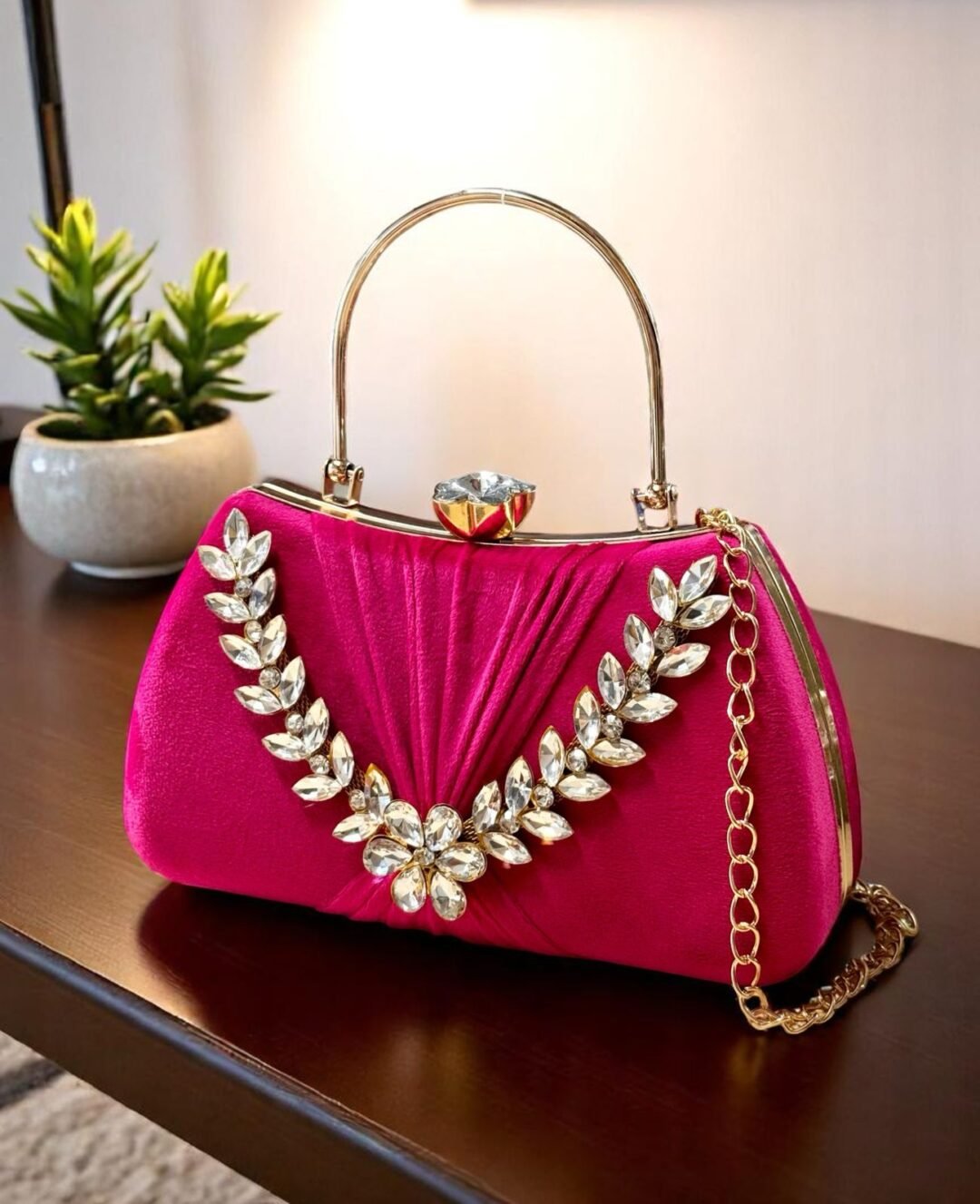 Bridal & Party Wear Hand Clutch with Stone Handle - Image 9