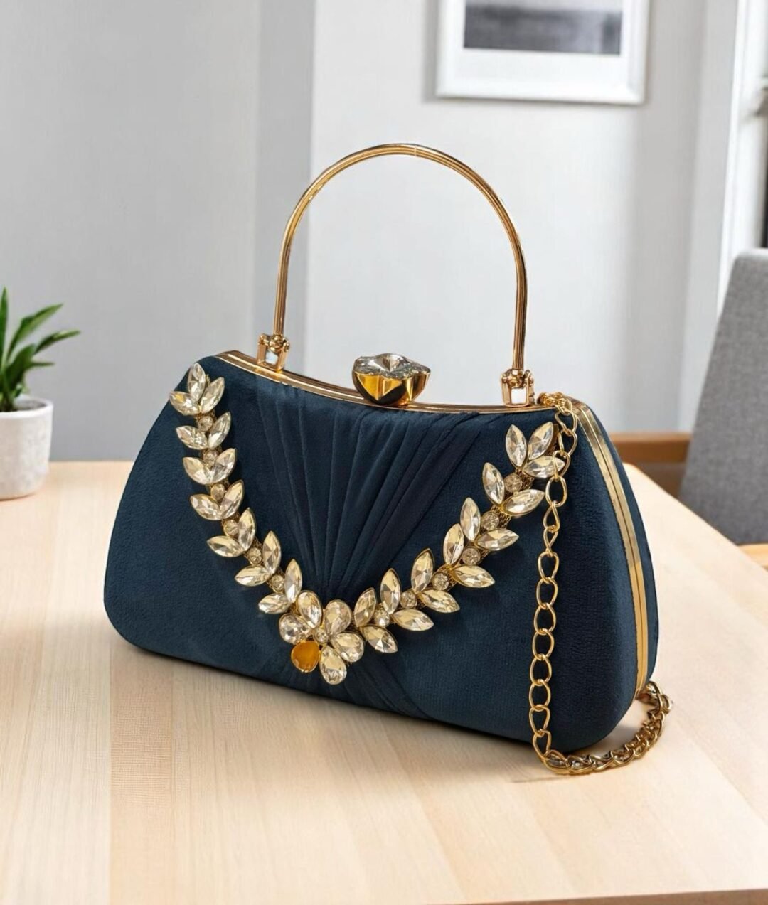 Bridal & Party Wear Hand Clutch with Stone Handle - Image 8