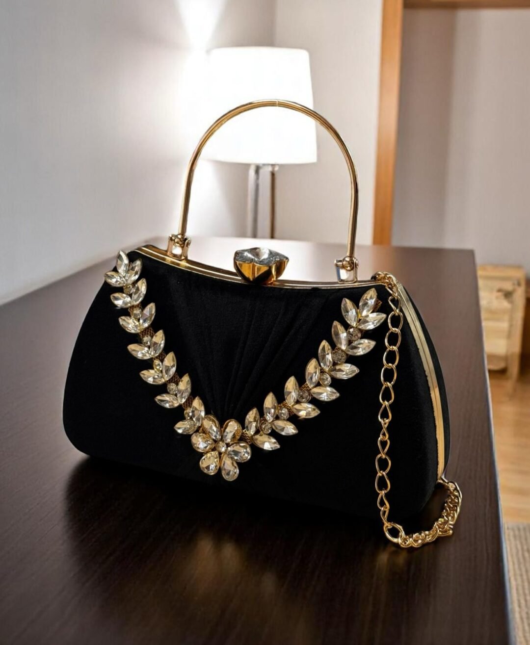Bridal & Party Wear Hand Clutch with Stone Handle - Image 6