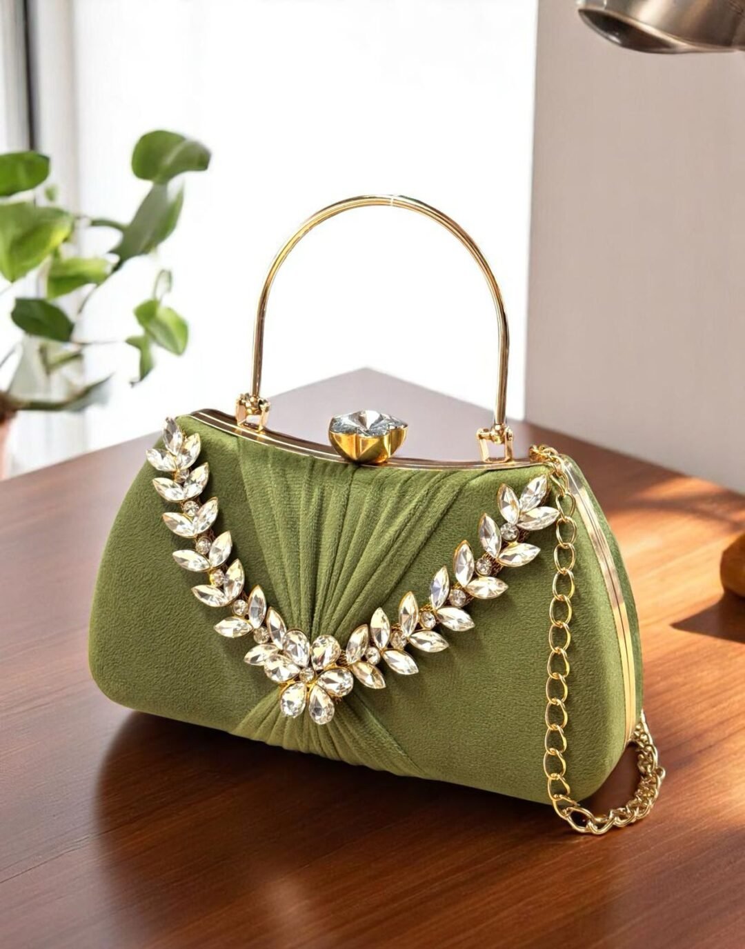 Bridal & Party Wear Hand Clutch with Stone Handle - Image 7