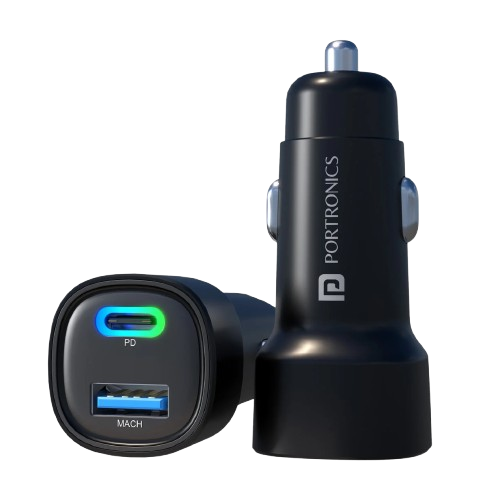 Portronics Car Power 80 – 80W Dual Port Car Charger (USB + Type-C PD)