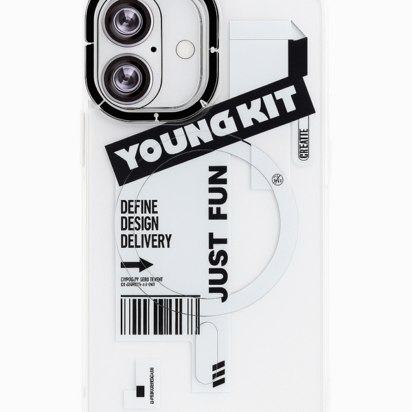 Young Kit Barcode Design iPhone 16 Case – Creative MagSafe Compatible Cover