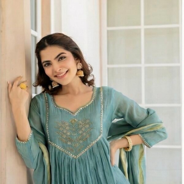 Festival Special: Designer Cotton Anarkali Set with Hand Block Chanderi Dupatta