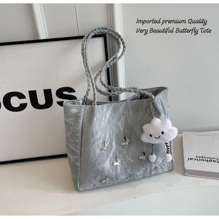 Classy Butterfly Tote Bag for Women – Imported Premium Aesthetic Handbag with Cute Keychain – 4 Stylish Colors - Image 4