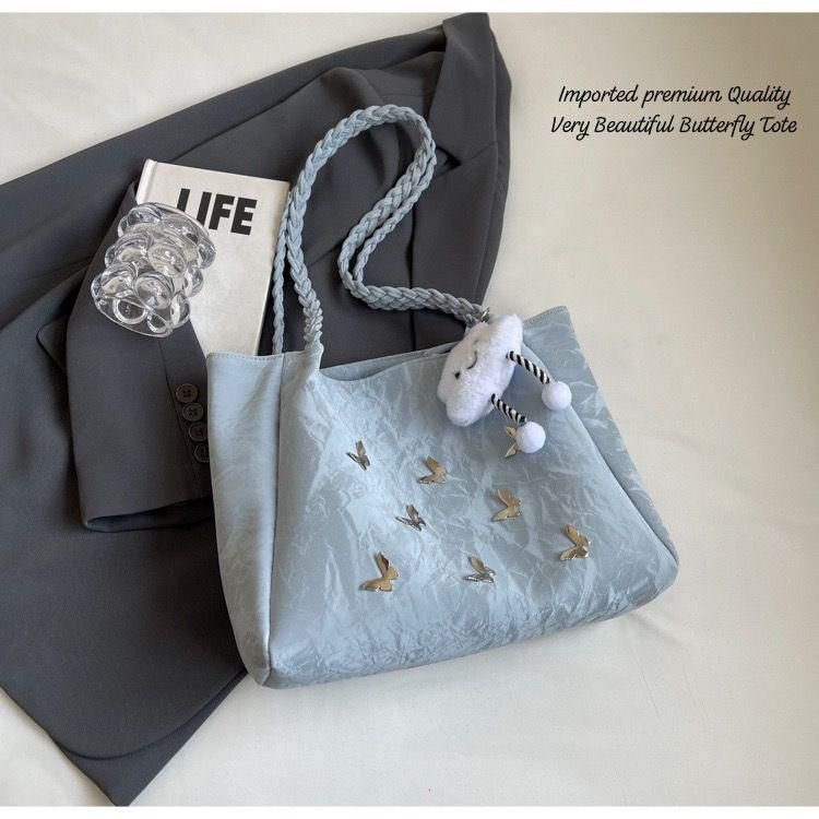 Classy Butterfly Tote Bag for Women – Imported Premium Aesthetic Handbag with Cute Keychain – 4 Stylish Colors - Image 6