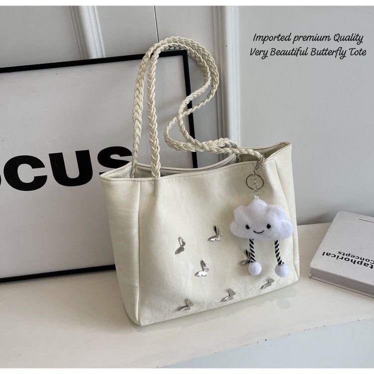 Classy Butterfly Tote Bag for Women – Imported Premium Aesthetic Handbag with Cute Keychain – 4 Stylish Colors - Image 3