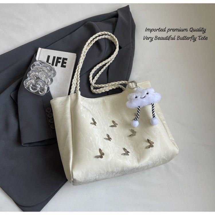 Classy Butterfly Tote Bag for Women – Imported Premium Aesthetic Handbag with Cute Keychain – 4 Stylish Colors - Image 7
