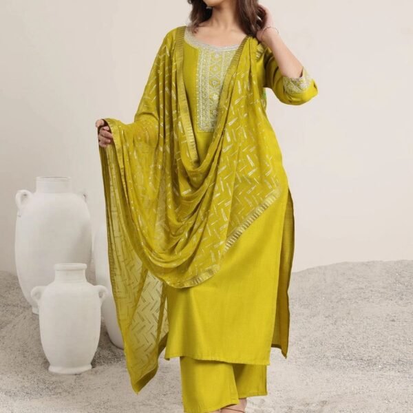 Premium Designer Embroidered Kurta Pant Set with Dupatta