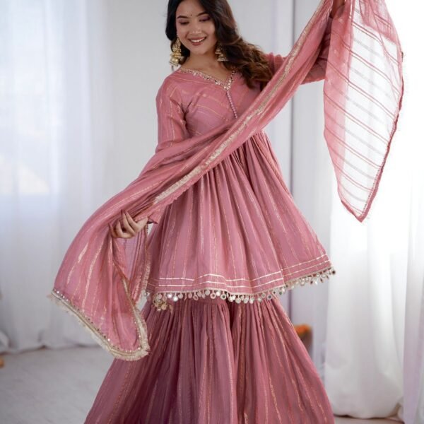 mal chanderi sharara set with mirror work