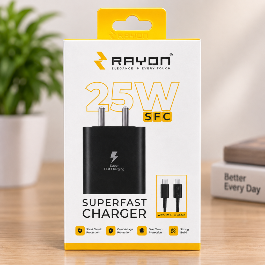 25W Super Fast Charger with Type-C to Type-C Cable | RAYON PD Fast Charger