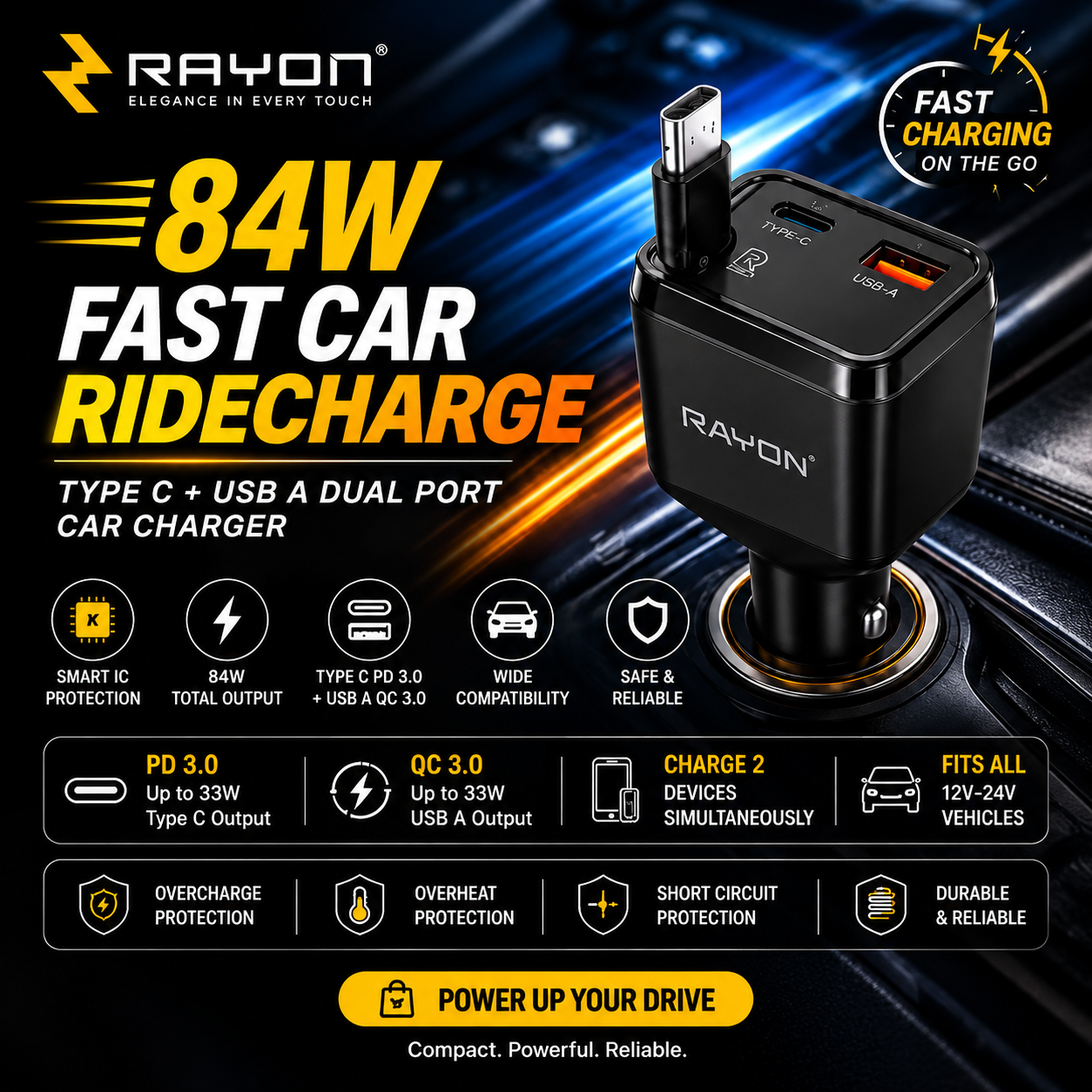 Rayon 84W Fast Car Charger